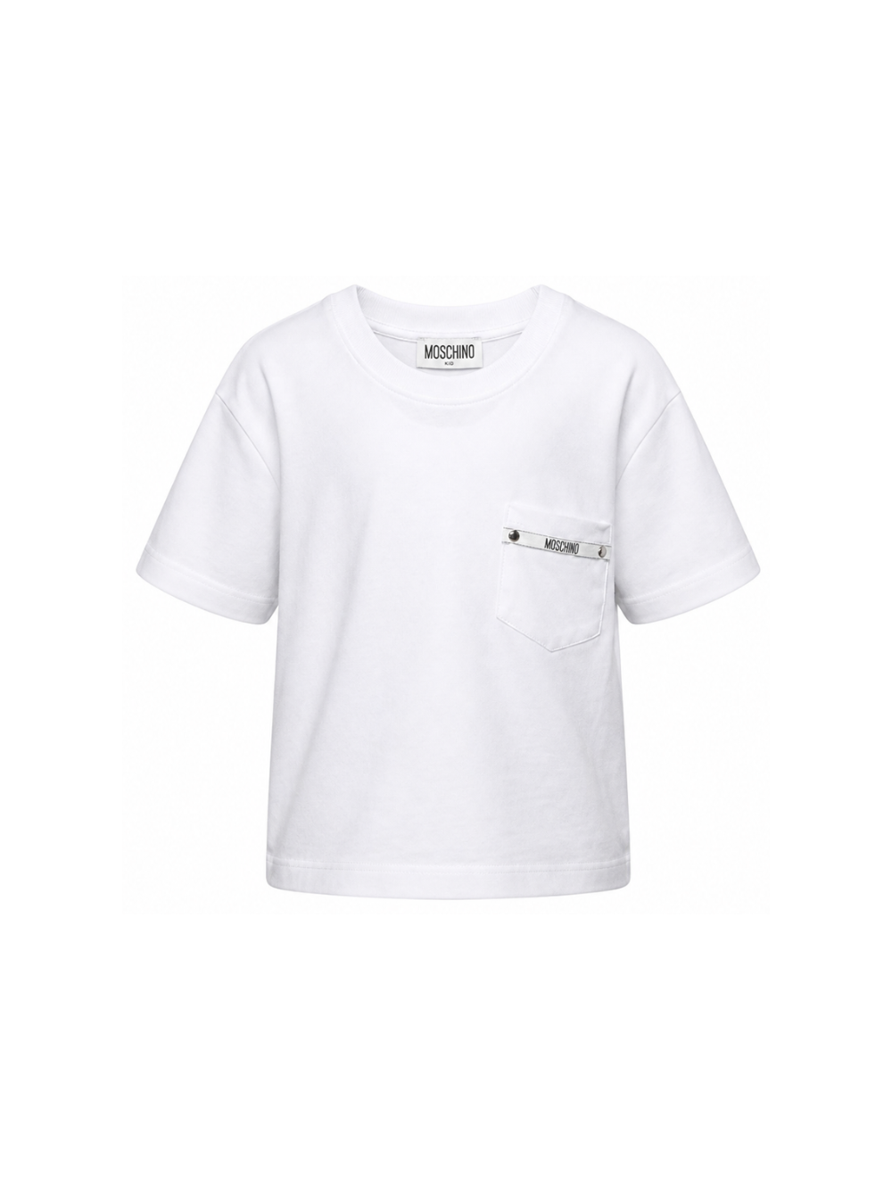 T-shirt per bambino Moschino Kids bianca con taschino sul petto HUM060LAA57 10101 MOSCHINO KIDS
