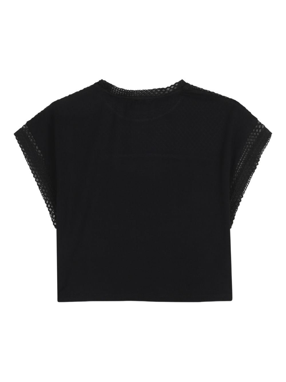T-shirt per bambina DKNY Kids nera con design crop D62628 09B DKNY