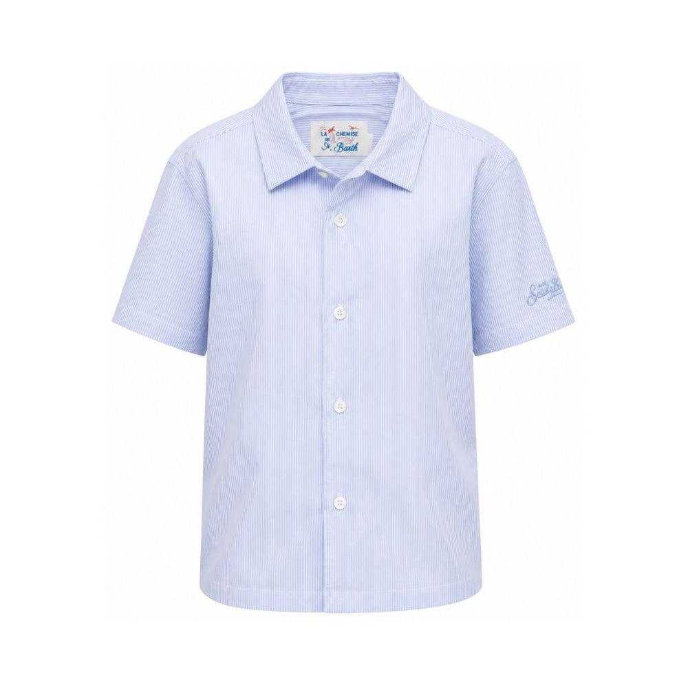 Camicia a righe per bambino MC2 Saint Barth Kids azzurro con stampa di Snoopy dei Peanuts SIF0001 00945L MC2 ST. BARTH KIDS