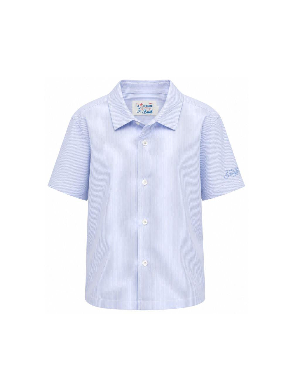 Camicia a righe per bambino MC2 Saint Barth Kids azzurro con stampa di Snoopy dei Peanuts SIF0001 00945L MC2 ST. BARTH KIDS