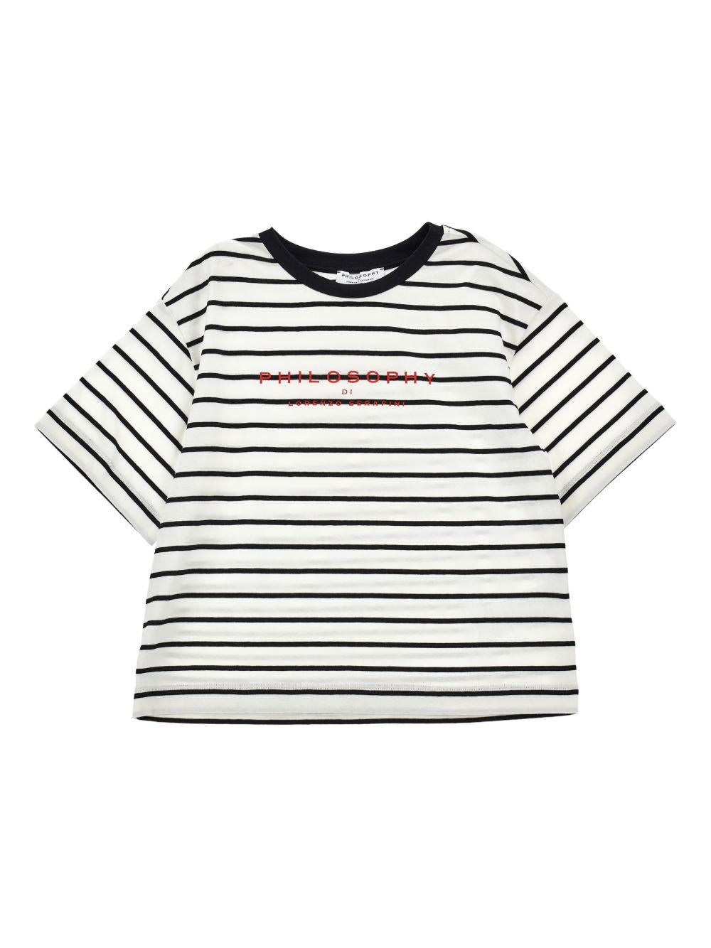T-shirt per bambina Philosophy di Lorenzo Serafini Kids bianca con design a righe I1G602 7215 0150 PHILOSOPHY KIDS