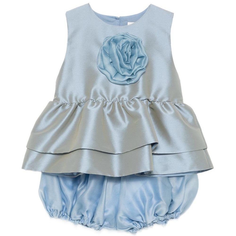 Set top e shorts per neonata A'lapage blu con applicazione floreale sul davanti AL41 AL05C CARTA DA ZUCCHERO A'LAPAGE KIDS