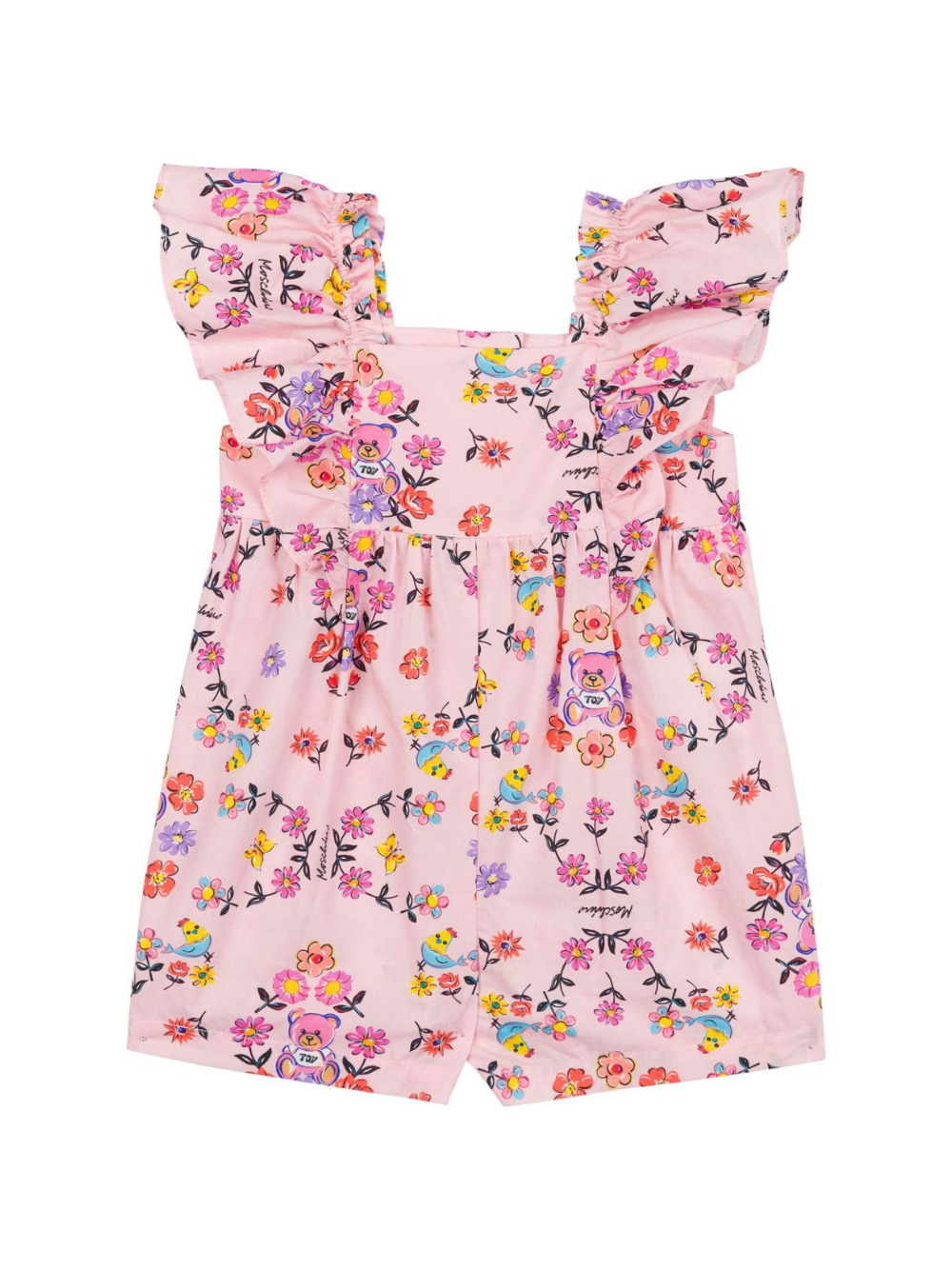 Tutina a fiori per neonata Moschino Kids rosa con scollo quadrato MDT019LLB42 83440 MOSCHINO KIDS