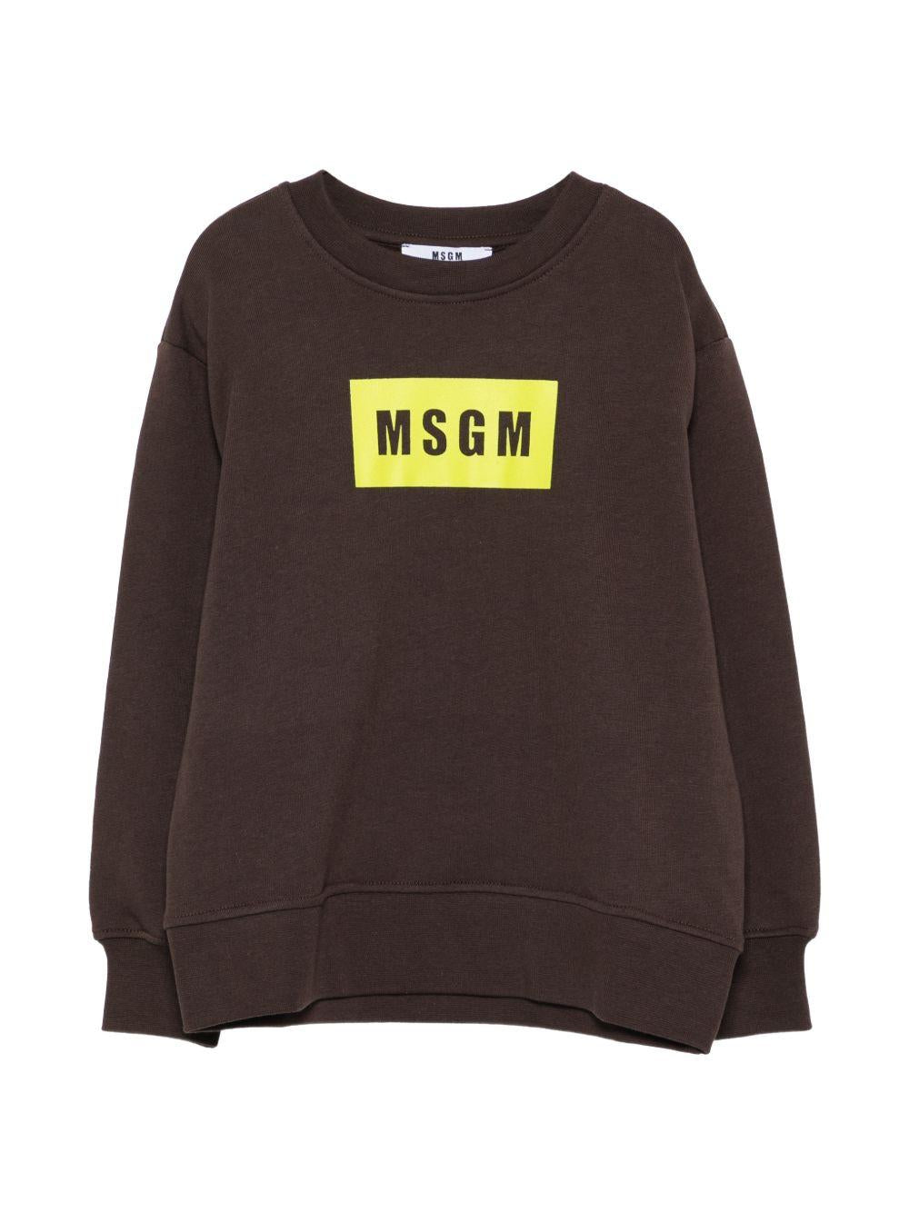 Felpa per bambino MSGM Kids marrone con dettaglio logo S6MSJUSW009 943 MSGM KIDS