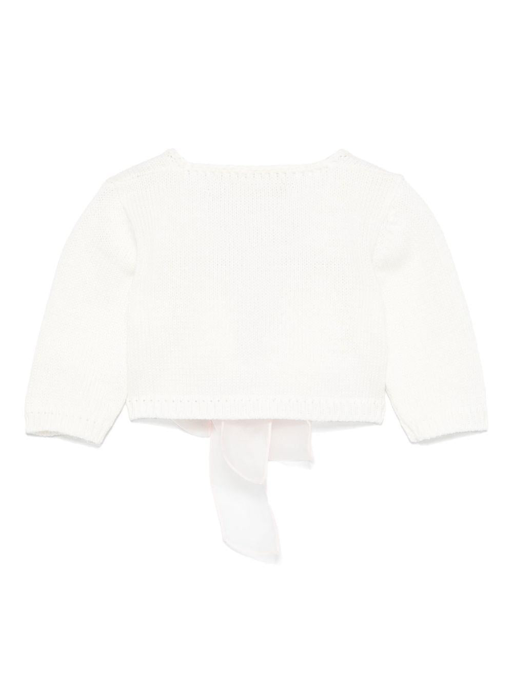 Cardigan per neonata La Stupenderia bianco in cotone con orlo e polsini a coste SCSC52802 O23 LA STUPENDERIA