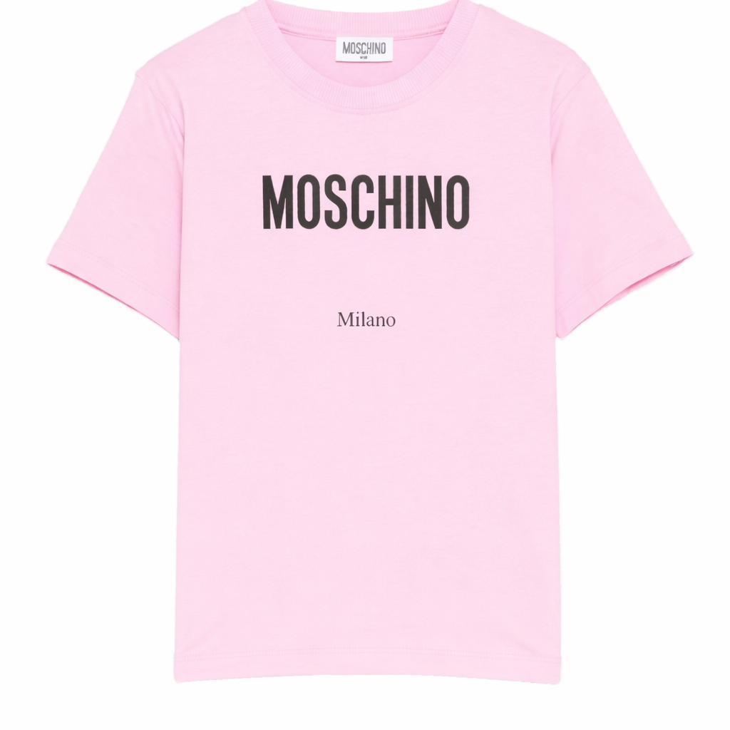 T-shirt per bambina Moschino Kids rosa con stampa logo H6M05GLAA23 51473 MOSCHINO KIDS