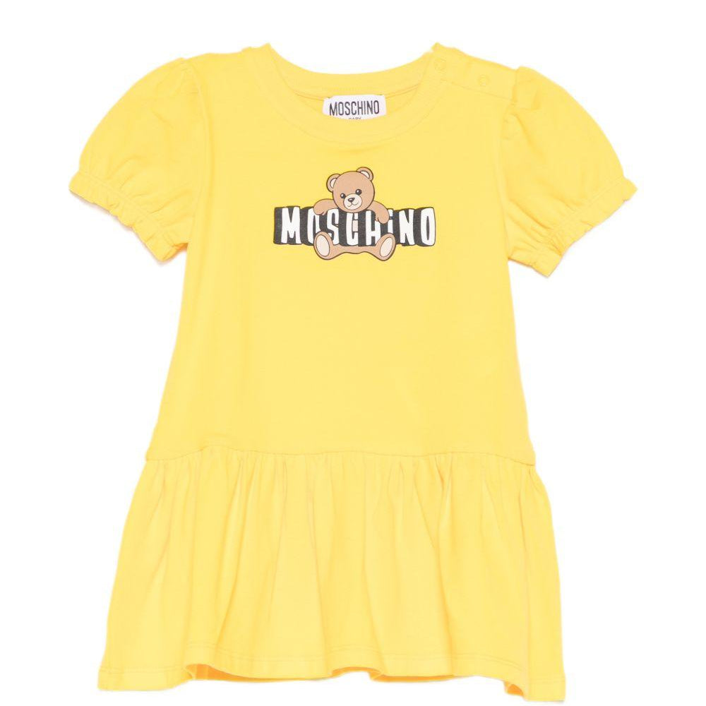 Abito per neonata Moschino Kids giallo con dettaglio logo sul davanti MAV0C7LBA00 50577 MOSCHINO KIDS