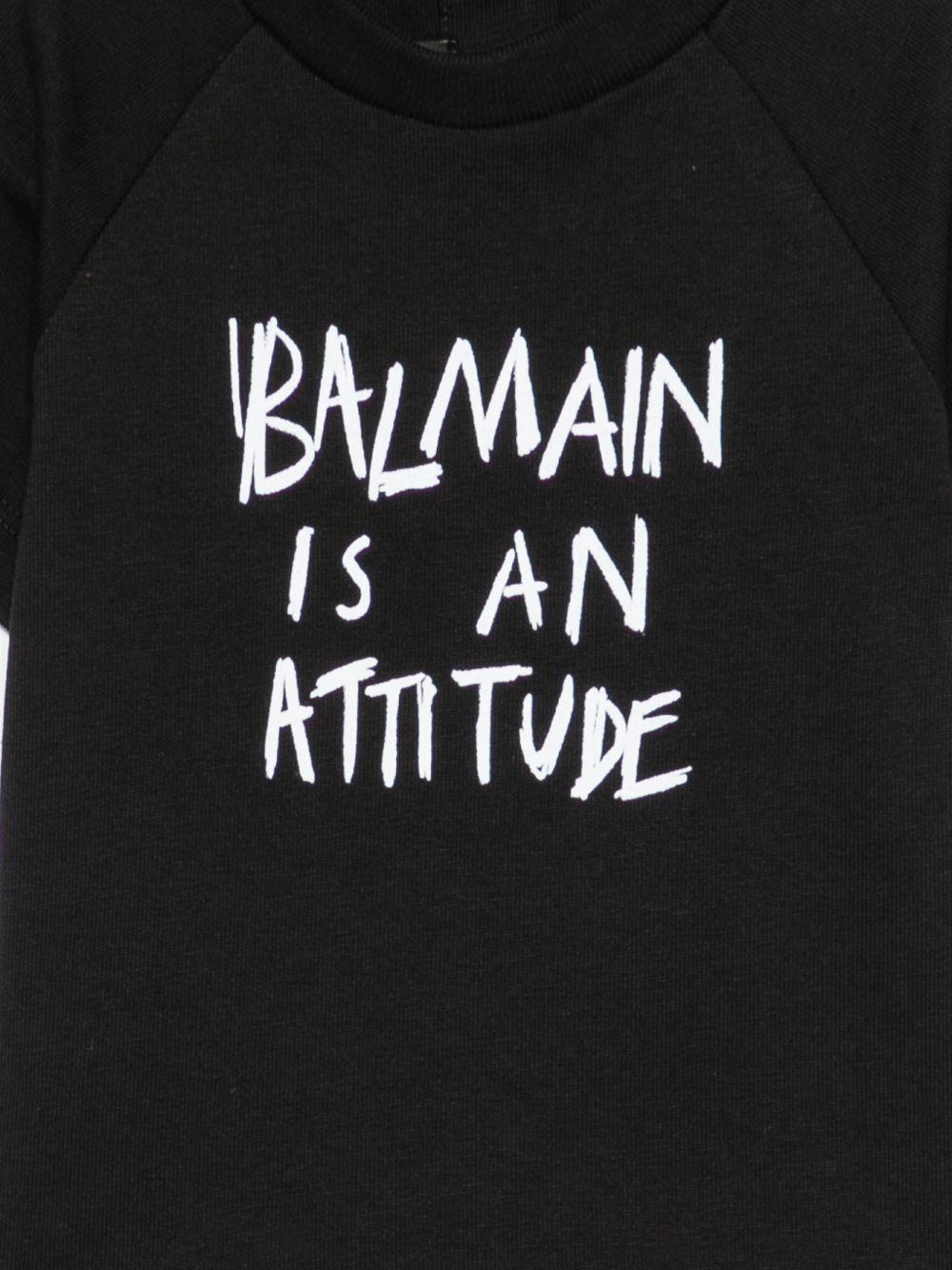 T-shirt per neonato Balmain Kids nera con scritta sul davanti BZ8301 Z3672 930BC BALMAIN KIDS