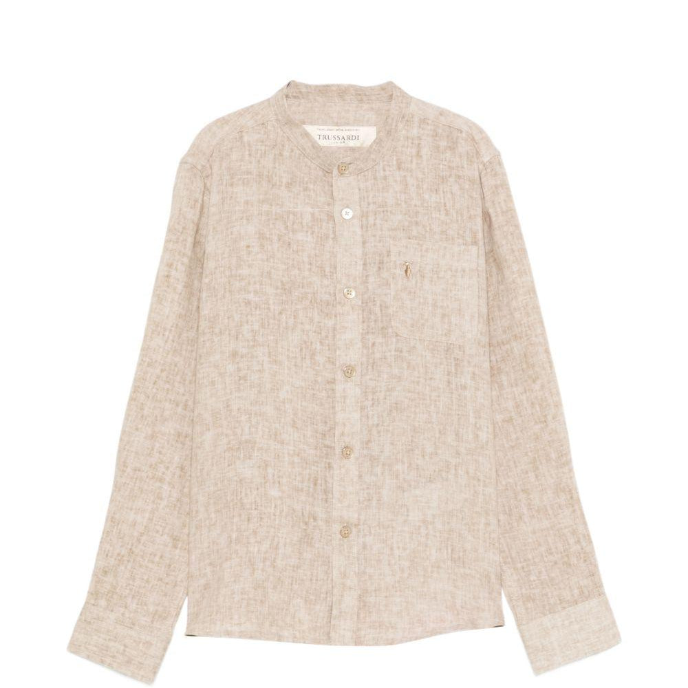 Camicia per bambino Trussardi Junior beige con ricamo logo sul davanti TBP26140CA BROWN INC. TRUSSARDI KIDS