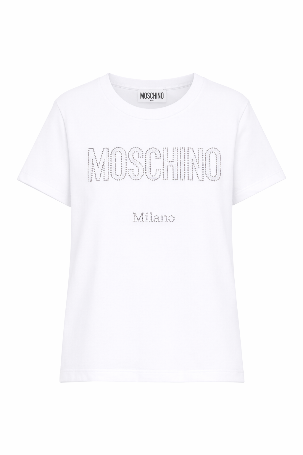 T-shirt per bambina Moschino Kids bianca con logo con strass HHM06KLBA10 10101 MOSCHINO KIDS