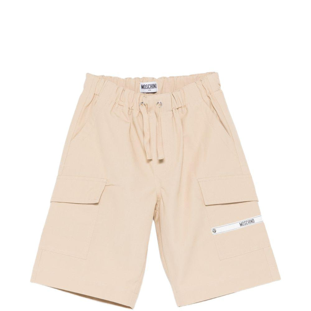 Shorts cargo per bambino Moschino Kids beige con dettaglio logo HUQ02ILLA14 20829 MOSCHINO KIDS