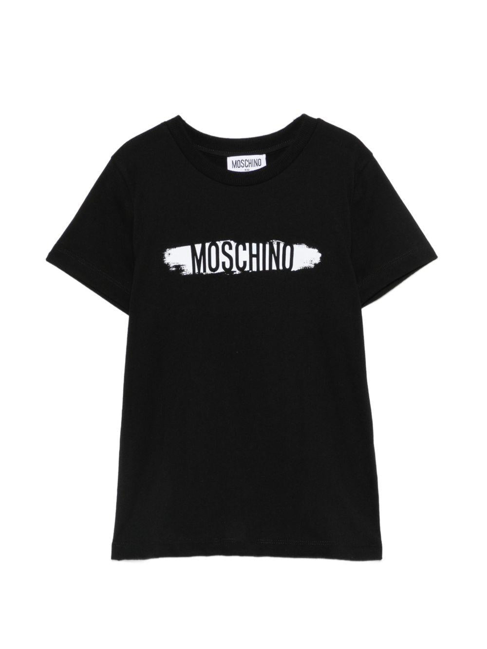 T-shirt per bambini Moschino Kids nera con stampa logo sul davanti H8M058LAA10 60100 MOSCHINO KIDS