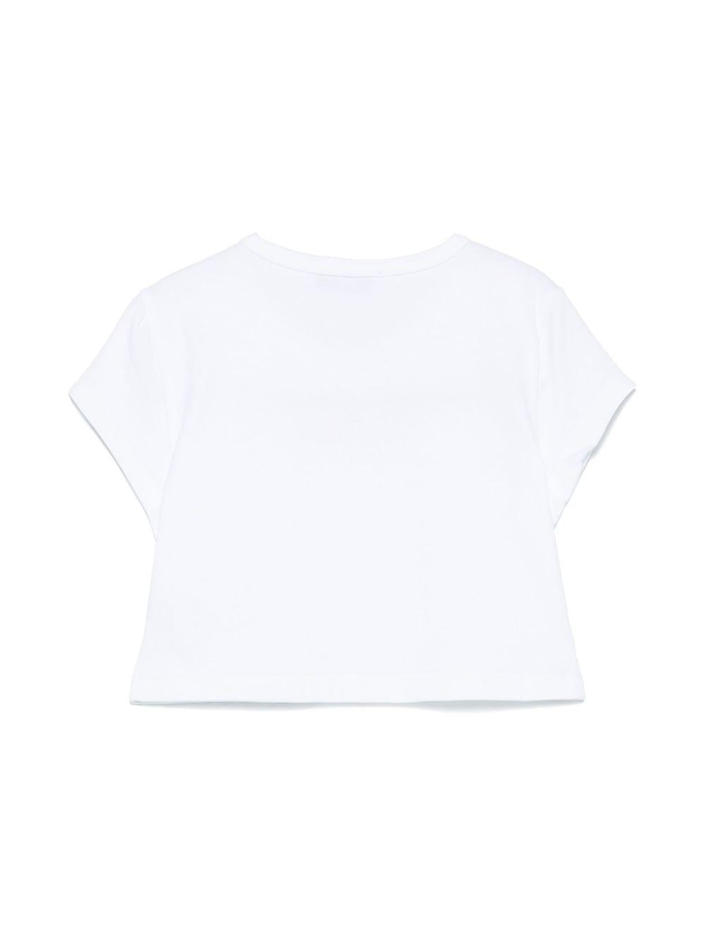 T-shirt per bambina MSGM Kids bianco in jersey elasticizzato con ricamo con logo frontale S5MSJGTH082 001 MSGM KIDS