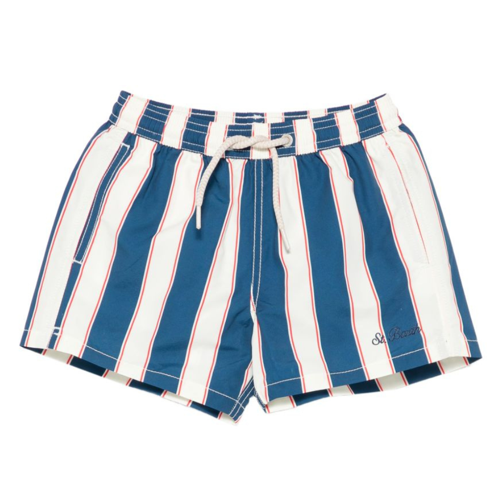 Costume da bagno Syros Jr. per bambino MC2 Saint Barth Kids bianco e blu con motivo a righe SYR0002 04058L MC2 ST. BARTH KIDS