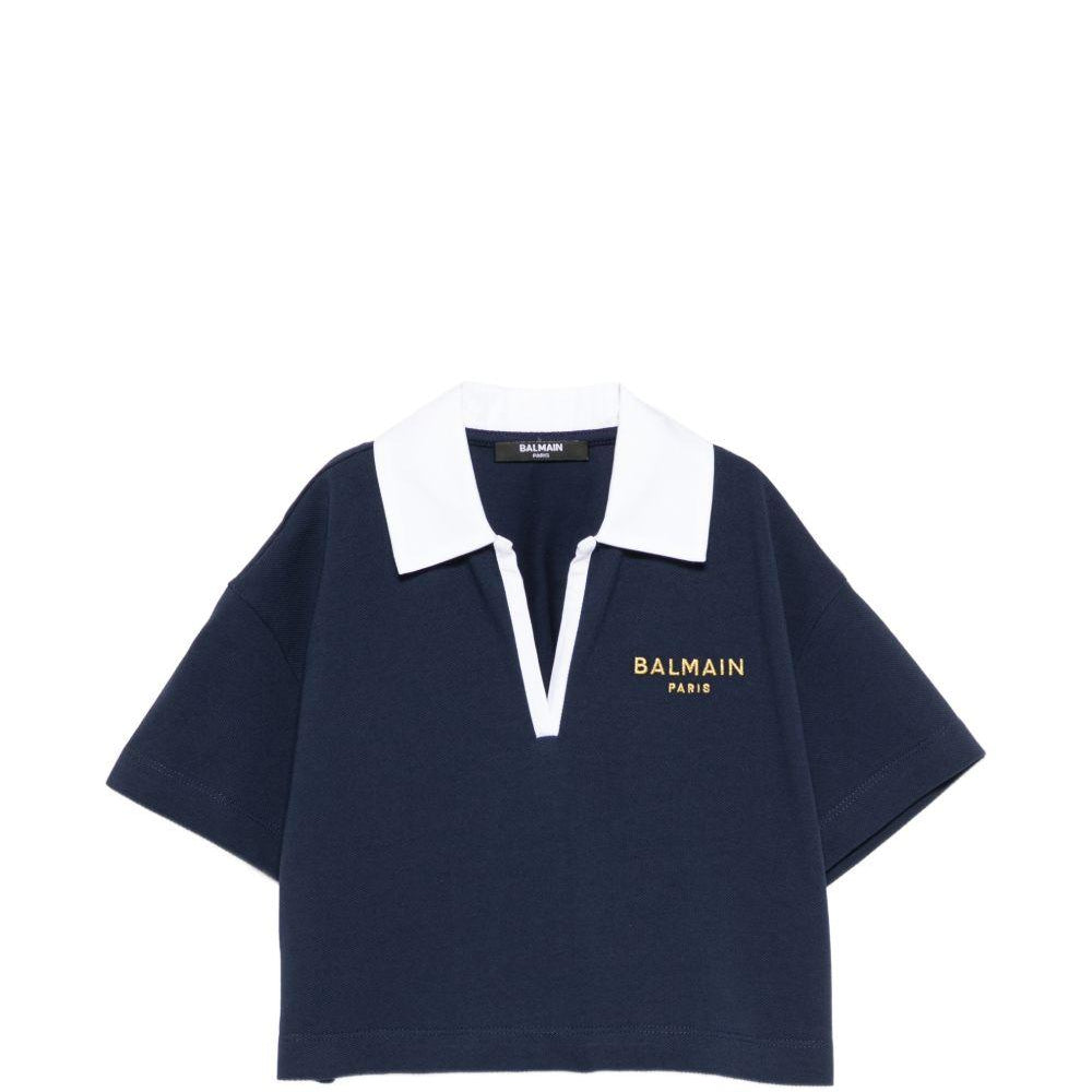 T-shirt per bambina Balmain Kids blu con scollo a V BY8B31 Z3658 617BC BALMAIN KIDS