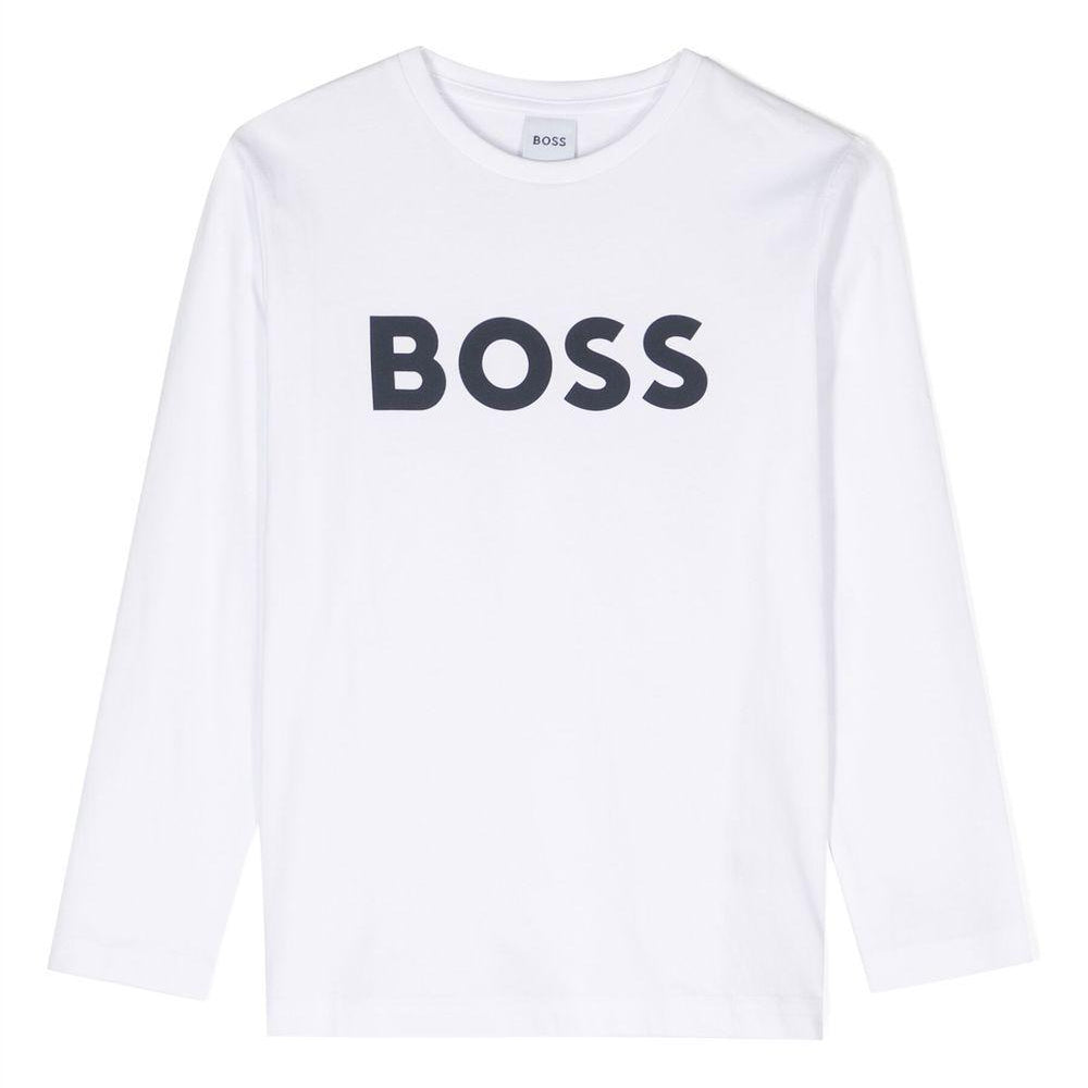 T-shirt per bambino Boss Kids bianca con stampa logo sul davanti J25P25 10P BOSS KIDS