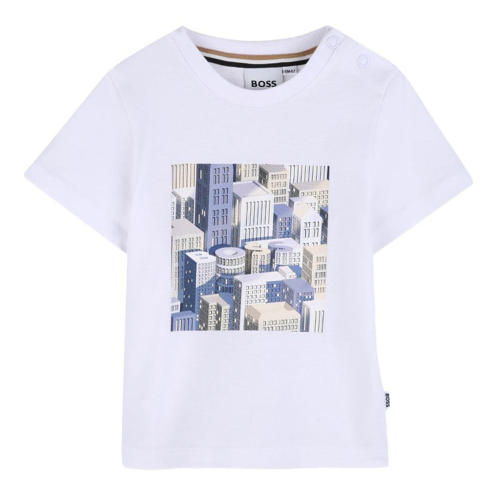 T-shirt per neonato Boss Kids con stampa grafica sul davanti J52886 10P BOSS KIDS