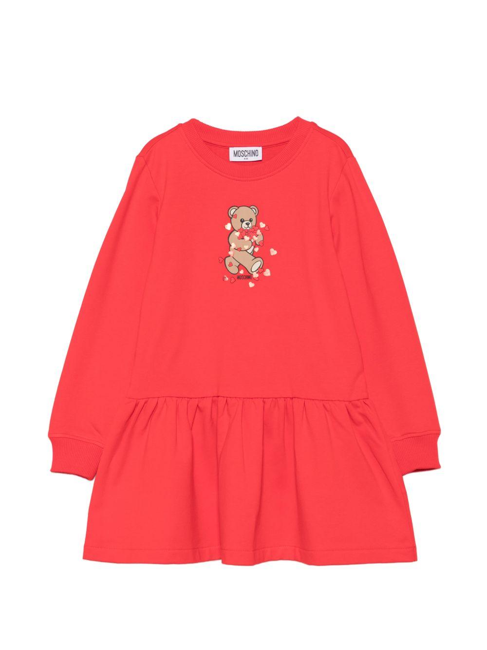 Abito per bambina Moschino Kids rosso con dettaglio Teddy Bear HAV0H7LDA63 50109 MOSCHINO KIDS