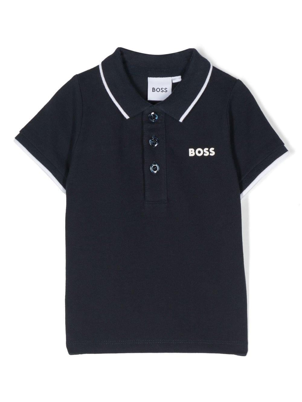 Polo con stampa per neonato BOSS Kidswear blu con orlo dritto J05P13 849 BOSS KIDS