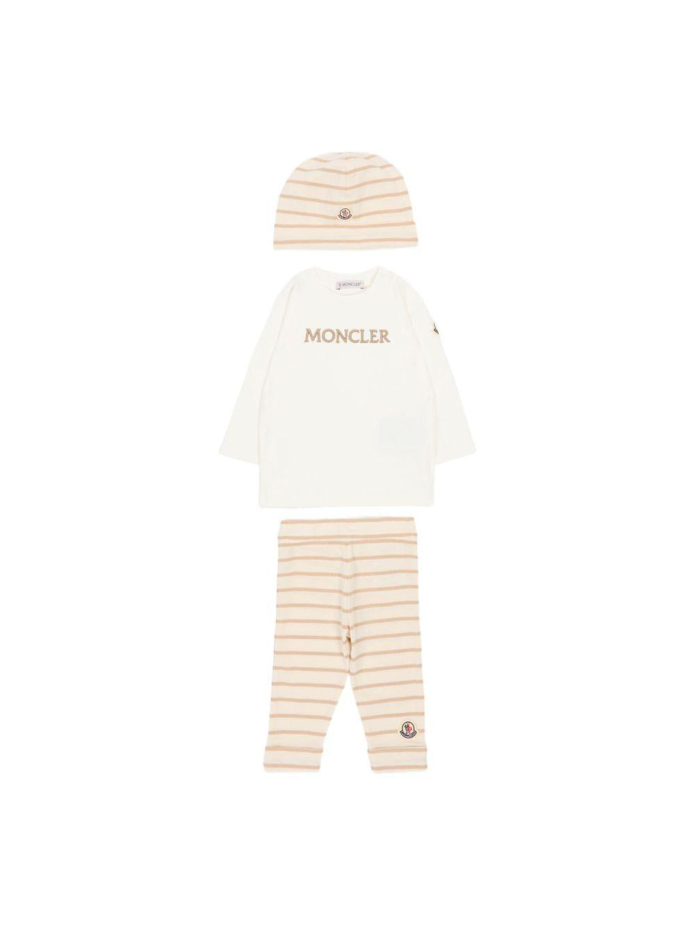 Set tre pezzi per neonato Moncler Kids beige con design a righe L19518P0000189BA2 F20 MONCLER KIDS