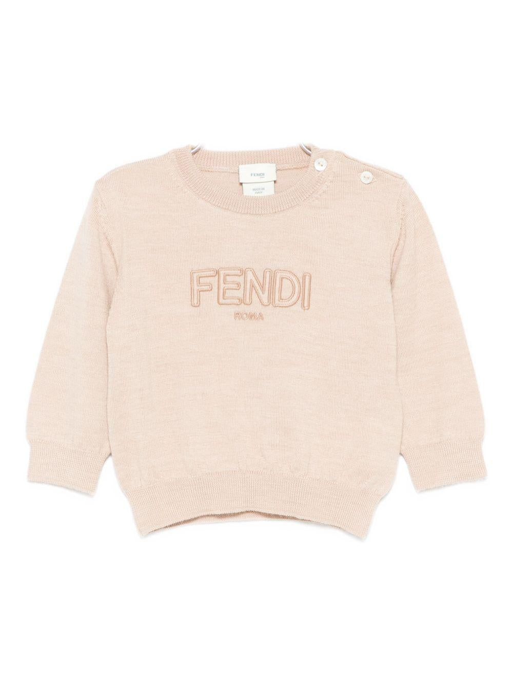Maglione per neonato Fendi Kids beige con logo ricamato BUG203 AS5P F1P2N FENDI KIDS