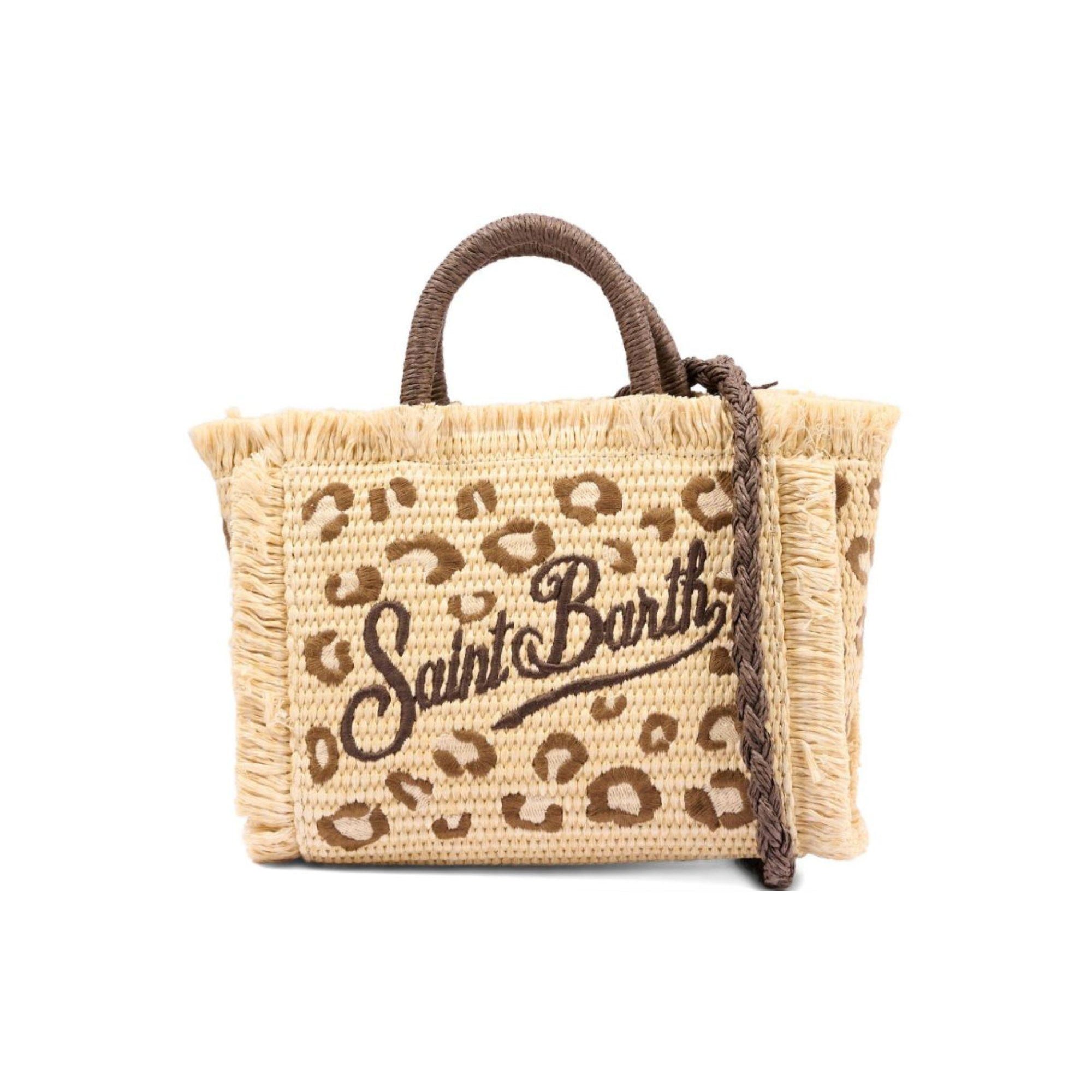 Borsa tote Vanity Mini MC2 Saint Barth beige con frange e stampa leopardata VAMI009 00349L MC2 ST. BARTH KIDS