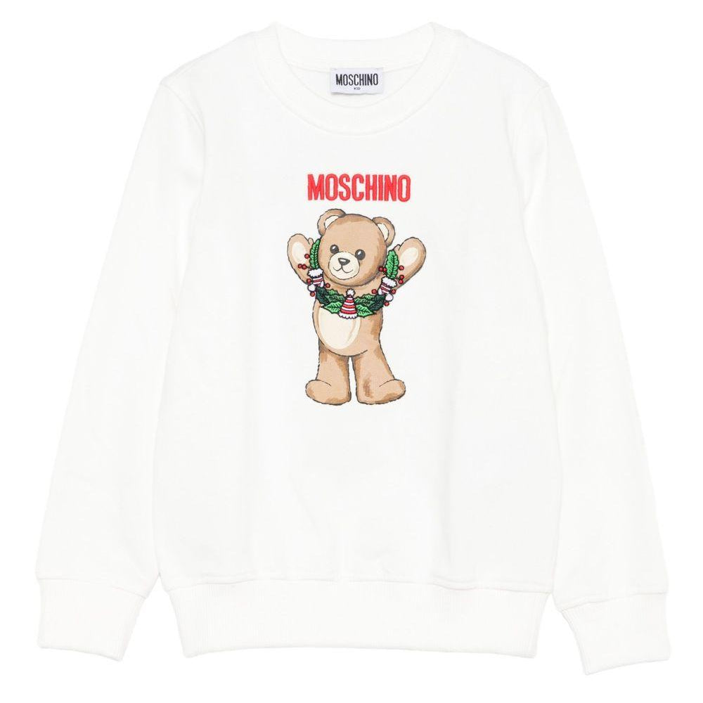 Felpa per bambini Moschino Kids bianca con stampa orsetto HQF08VLCA14 10063 MOSCHINO KIDS