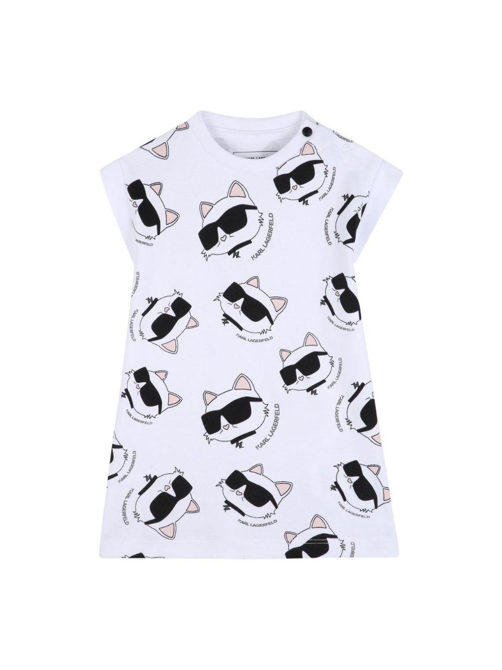 Abito per neonata Karl Lagerfield Kids bianca con stampa grafica gatto all-over Z31260 10P KARL LAGERFELD KIDS