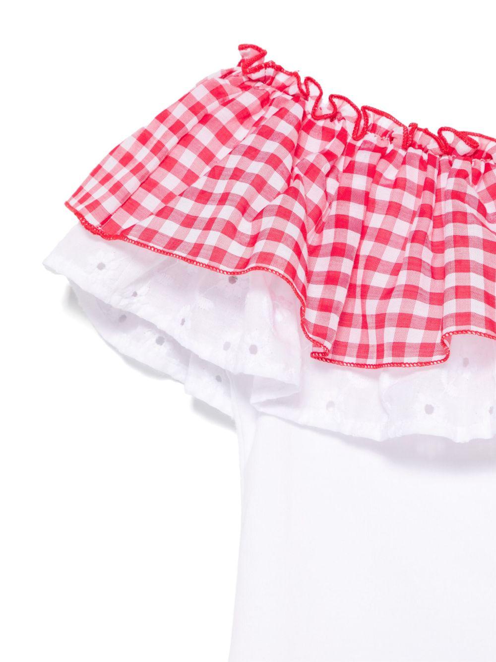 Top per bambina Monnalisa bianco con ruches e design con spalle scoperte 11E627 5202 9944 MONNALISA