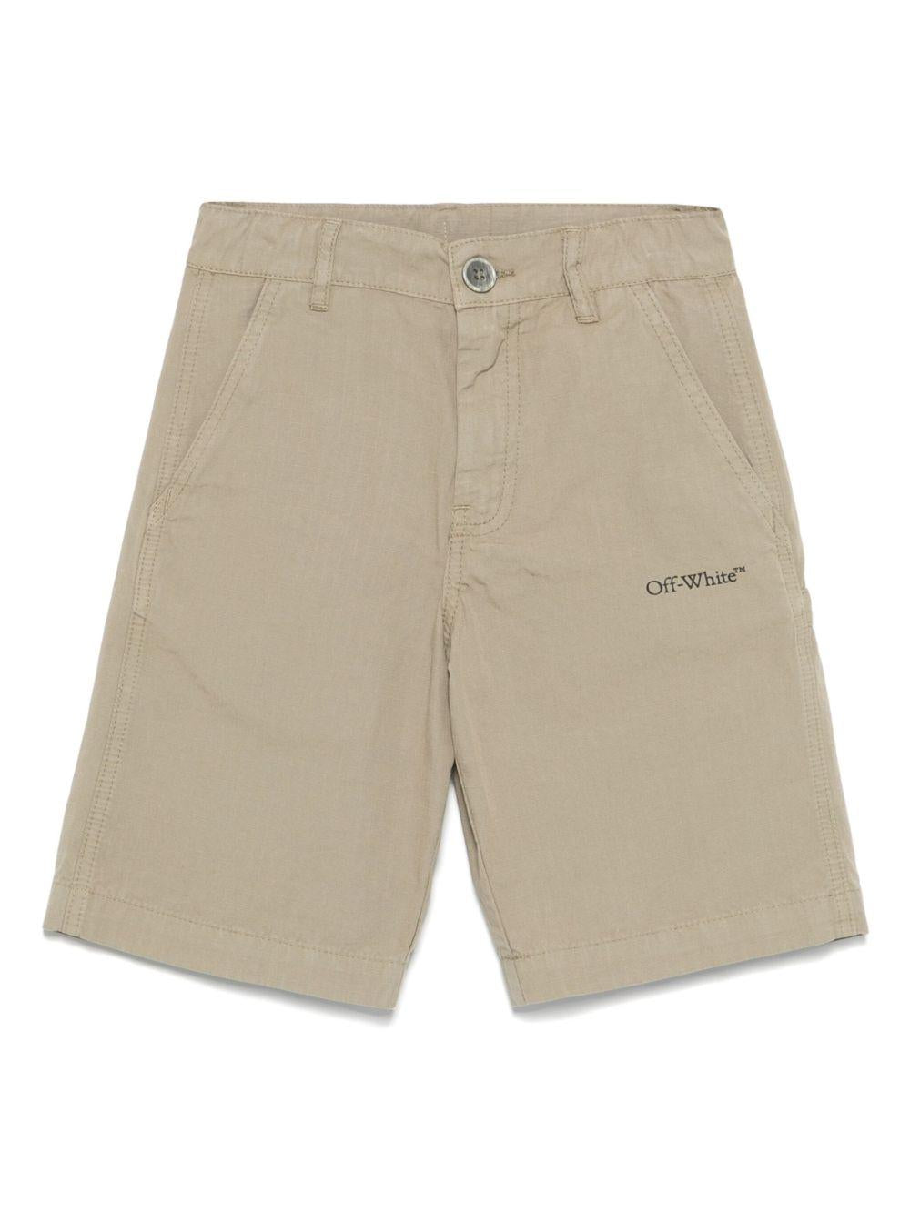Bermuda con logo per bambino Off-White Kids verde con due tasche posteriori OBCB00BS25FAB001 6310 OFF WHITE KIDS