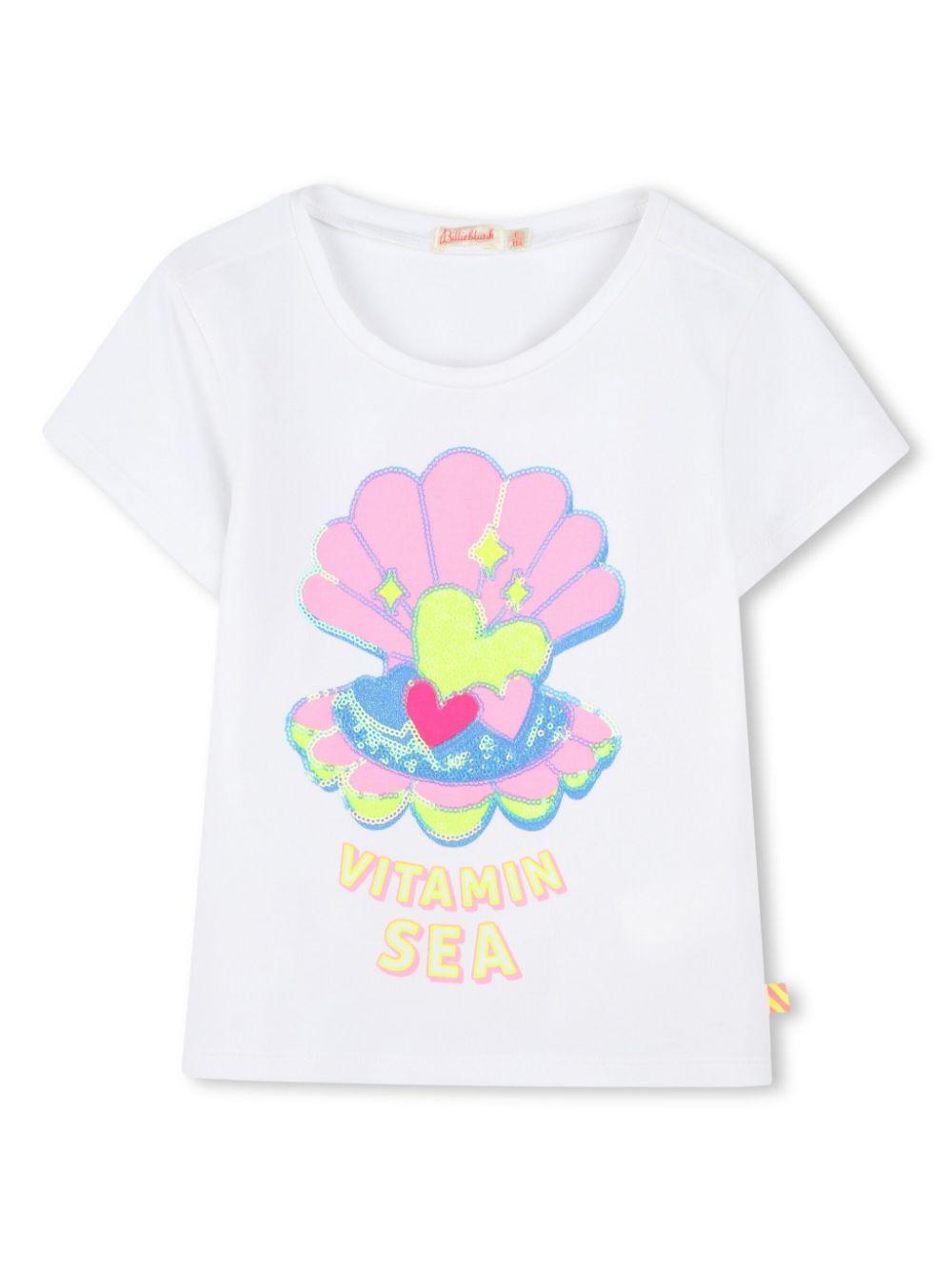 T-shirt con paillettes per bambina Billieblush bianco con stampa sul davanti U20923 10P BILLIEBLUSH