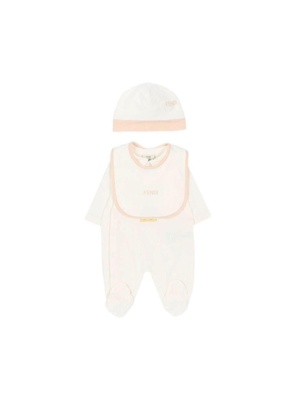 Set tutina, berretto e bavaglino per neonati Fendi Kids bianco con stampa orsetto BUK167 ST8 F0TU9 FENDI KIDS