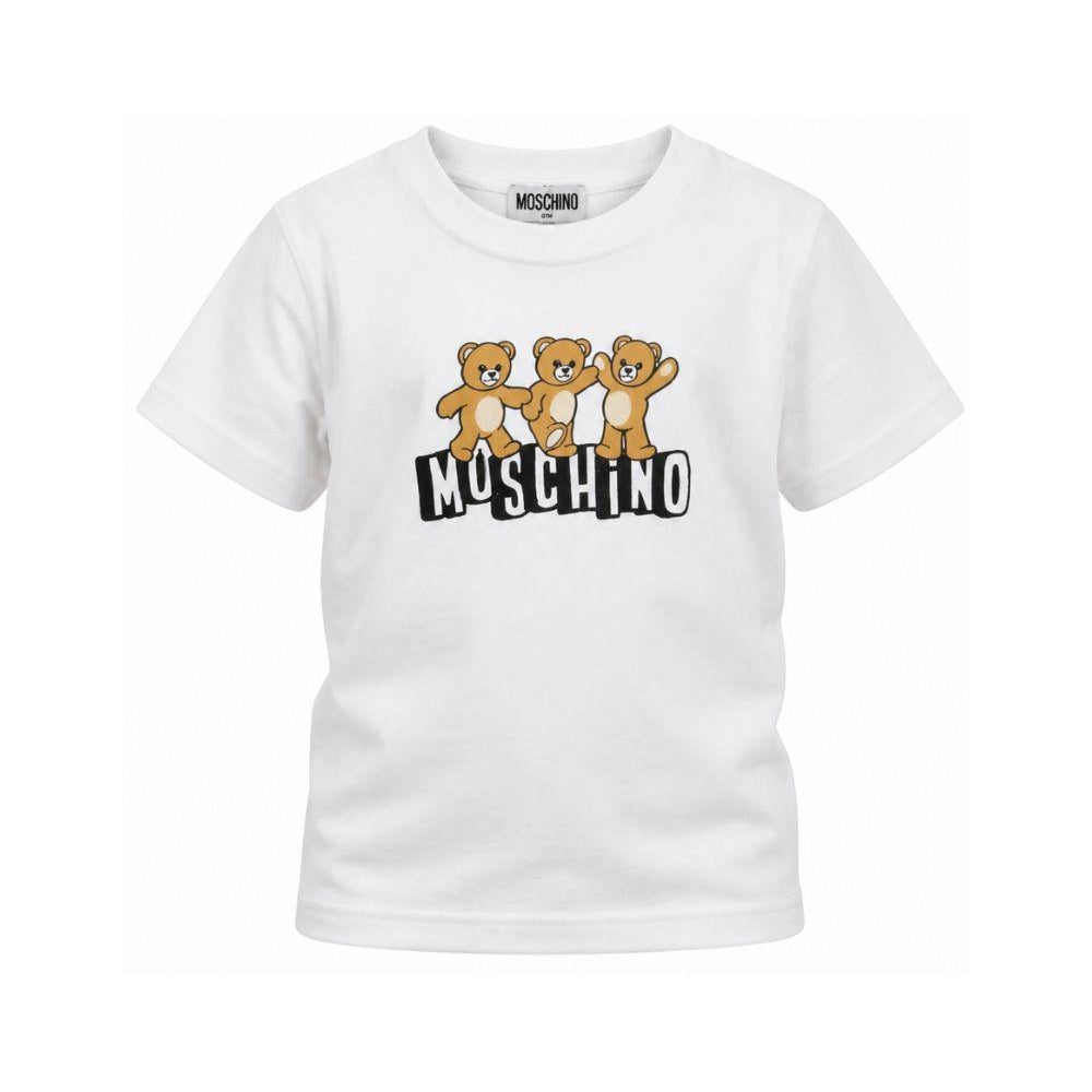 T-shirt per bambini Moschino Kids bianca con stampa grafica tre Teddy Bear HUM05PLAA23 10101 MOSCHINO KIDS