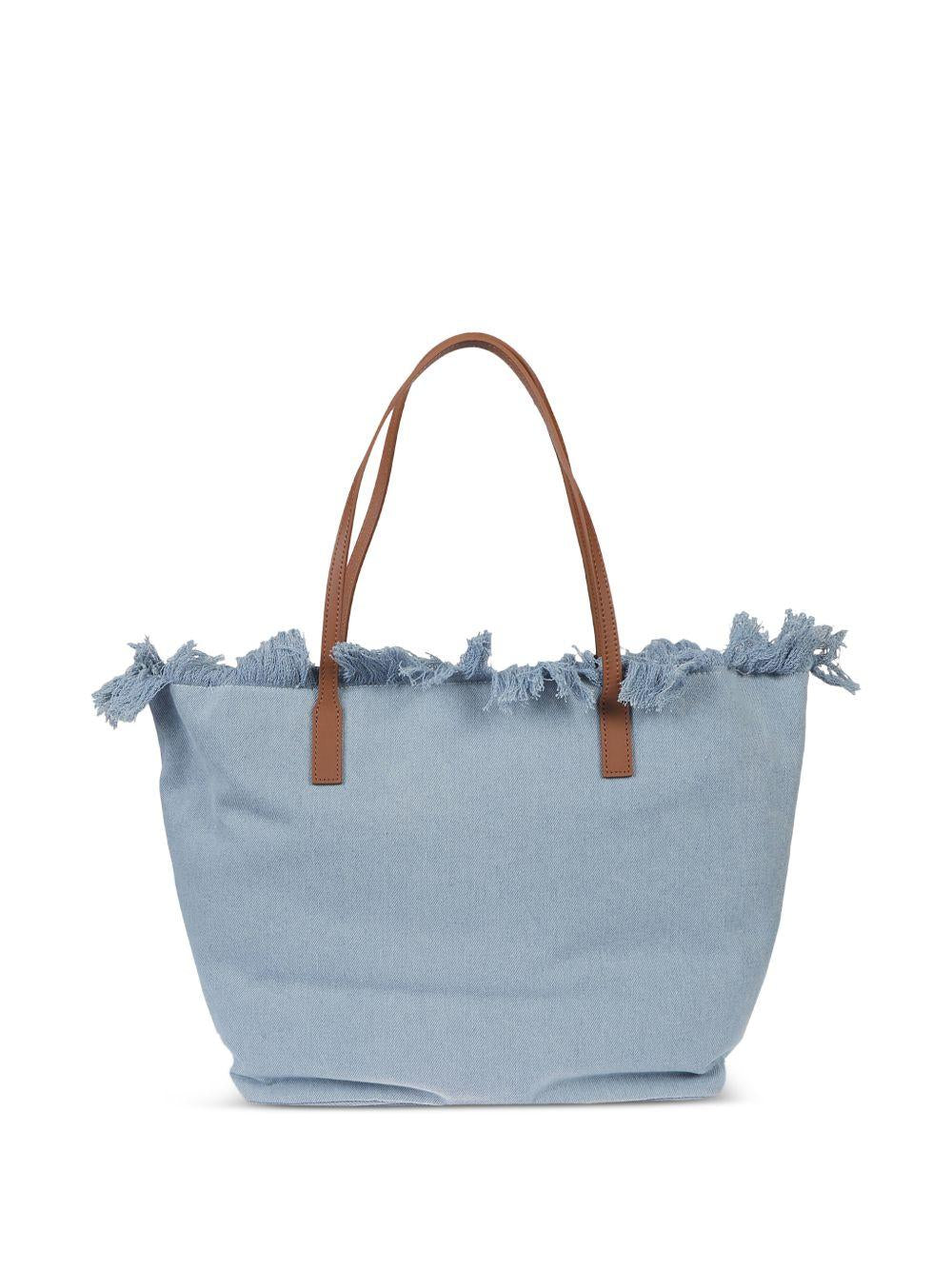 Borsa City Bag Fringe MC2 Saint Barth in denim con bordo sfrangiato CBF0001 01759L MC2 ST. BARTH KIDS