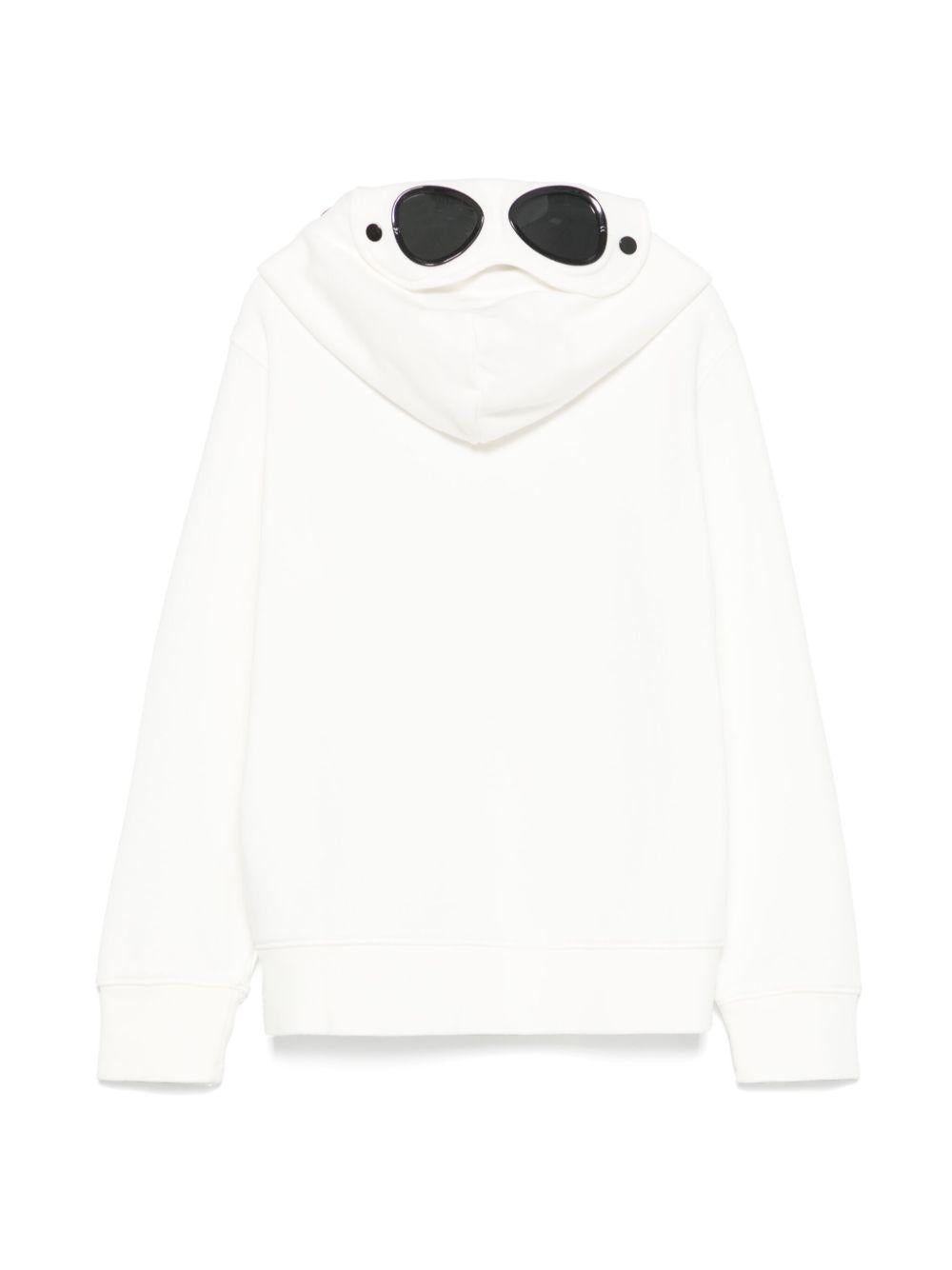 Felpa con occhialini sul cappuccio per bambino C.P. Company Kids bianco con tasche frontali CNF009LCA69 10135 C.P.COMPANY KIDS