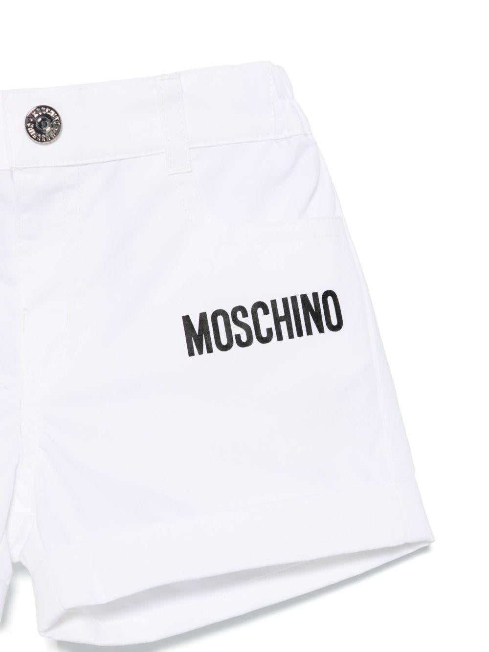 Pantaloncini con stampa logo per neonato Moschino Kids bianco con elastico in vita MUQ01JLLA03 10101 MOSCHINO KIDS