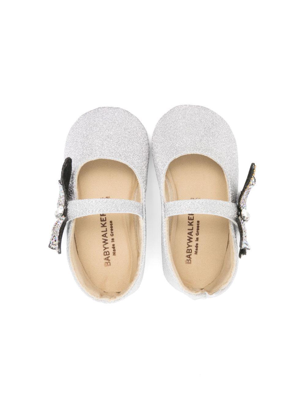 Ballerine per neonata BabyWalker argento con glitter e decorazione a farfalla PB1644 SILVER BABYWALKER KIDS
