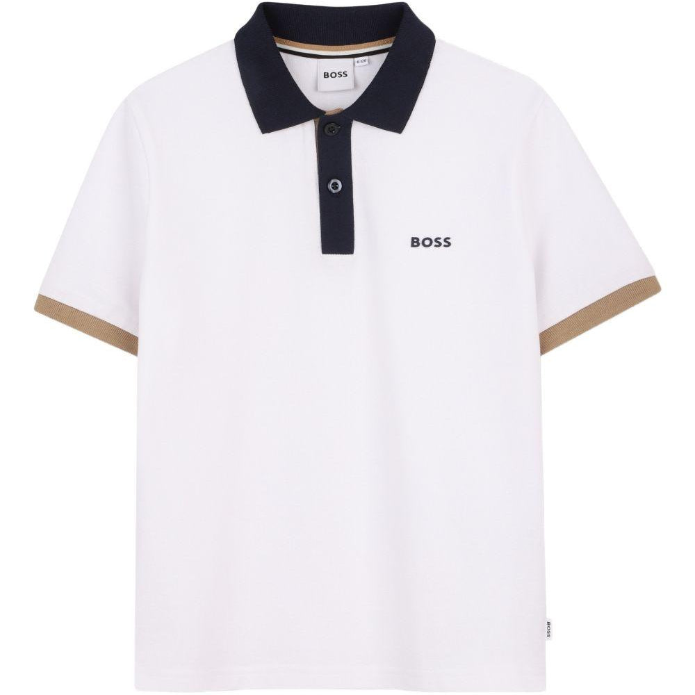Polo per bambino Boss Kids bianca con bordo a contrasto J52955 10P BOSS KIDS