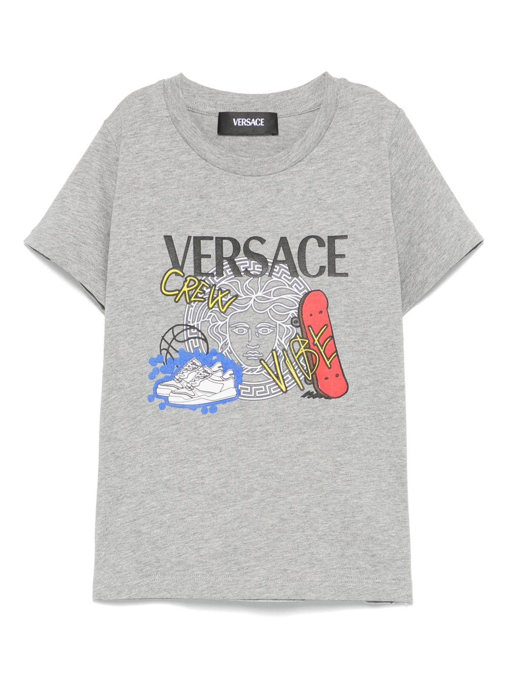 T-shirt per bambino Versace Kids grigio con stampa Medusa 10185601A13244 2EG40 VERSACE KIDS