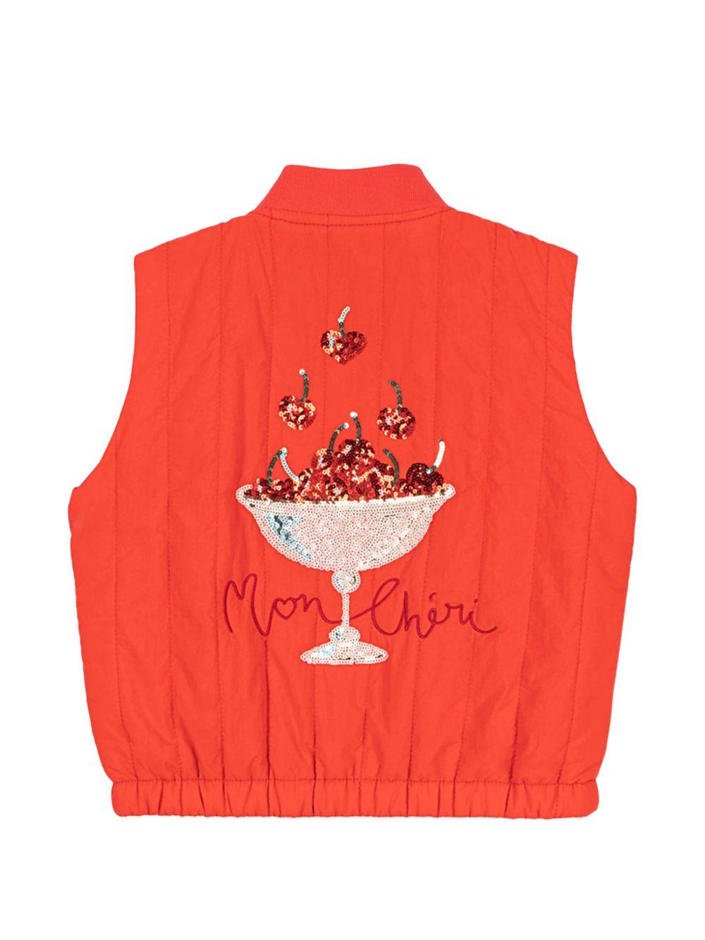 Gilet per bambina Konges Sløjd rosso con decorazione ciliegie sul retro KS104889 RED KONGES SLOJD