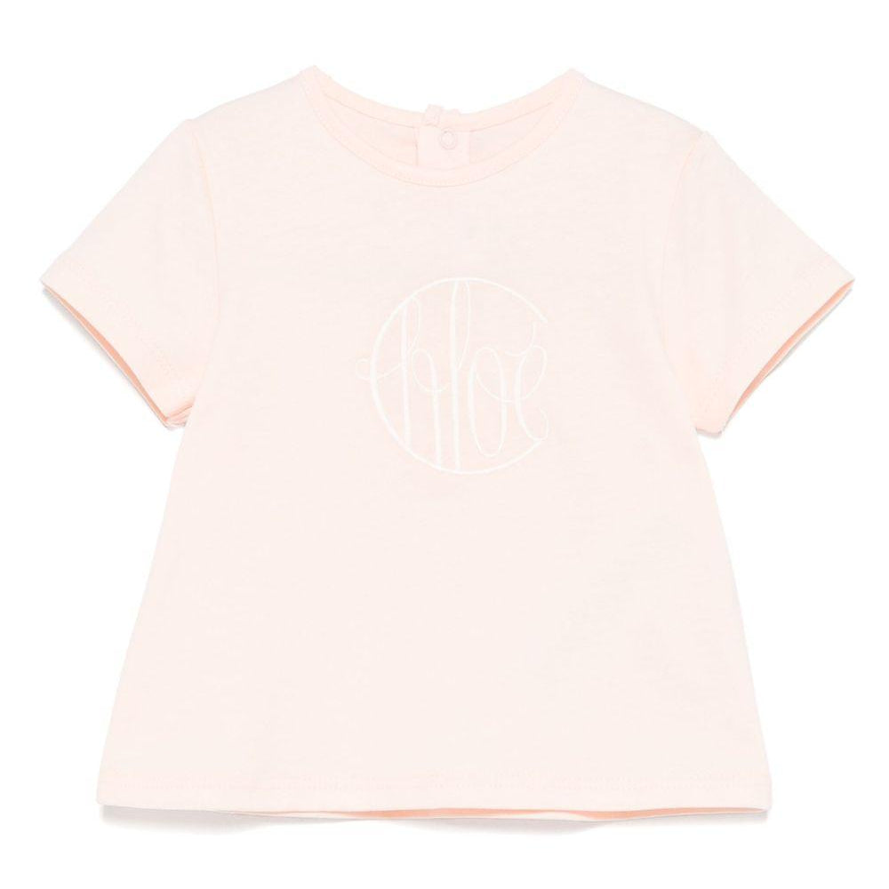 T-shirt per neonata Chloé Kids rosa chiaro con logo ricamato C20525 46J CHLOE' KIDS
