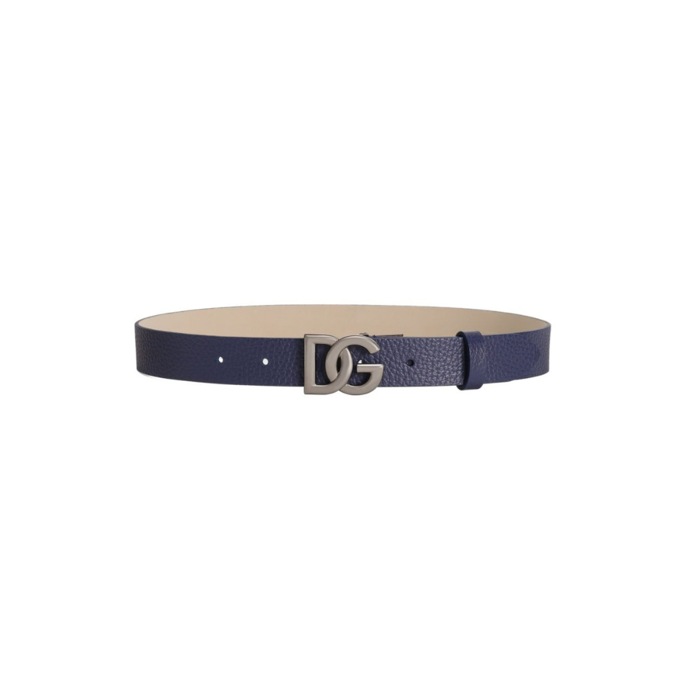 Cintura per bambino Dolce & Gabbana Kids blu in pelle con placca con logo argento EC0083 AI218 80650 DOLCE & GABBANA KIDS
