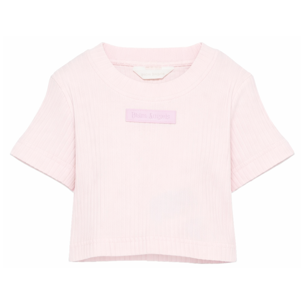 T-shirt per bambina Palm Angels Kids rosa con logo sul davanti PGAA017S26JER001 042 PALM ANGELS KIDS