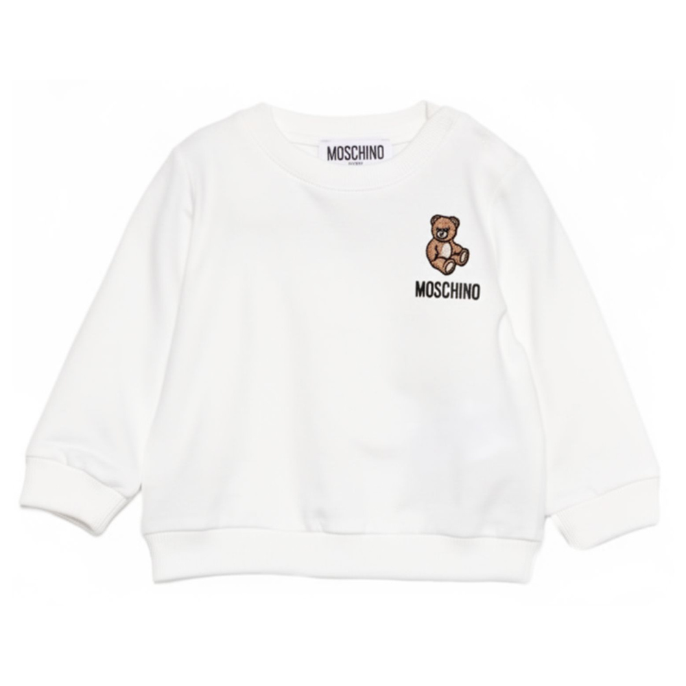 Felpa per neonati Moschino Kids bianca con ricamo Teddy Bear MUF06BLCA19 10063 MOSCHINO KIDS