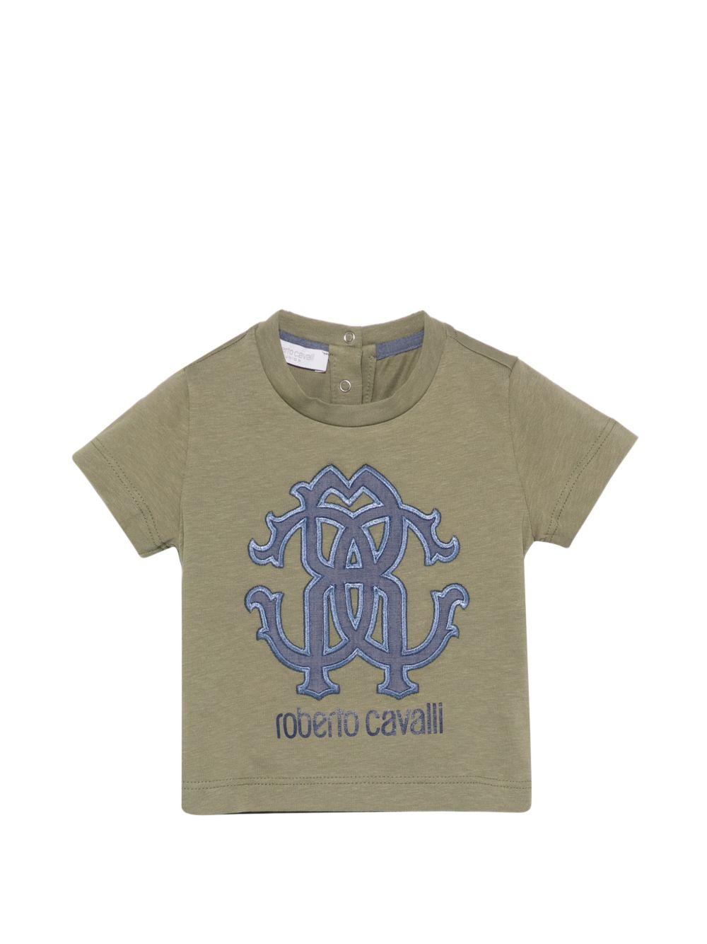 T-shirt per neonato Roberto Cavallo Kids verde con logo sul davanti CIP26085TS GREEN MAYFLY ROBERTO CAVALLI KIDS