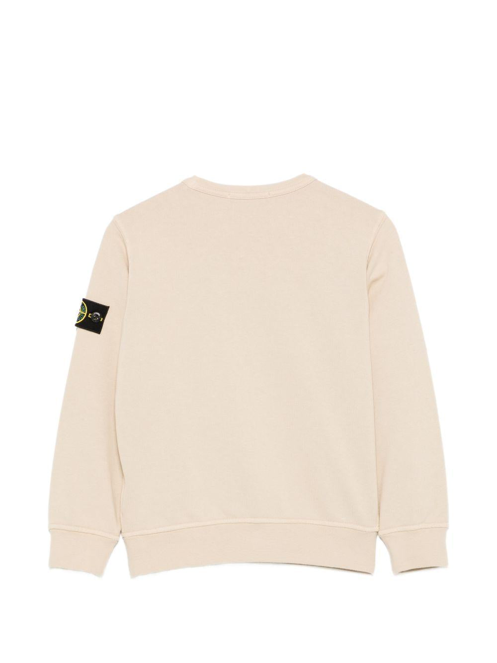 Felpa per bambino Stone Island Junior beige con applicazione logo sulla manica L1S166100017S0040 V0090 STONE ISLAND JUNIOR