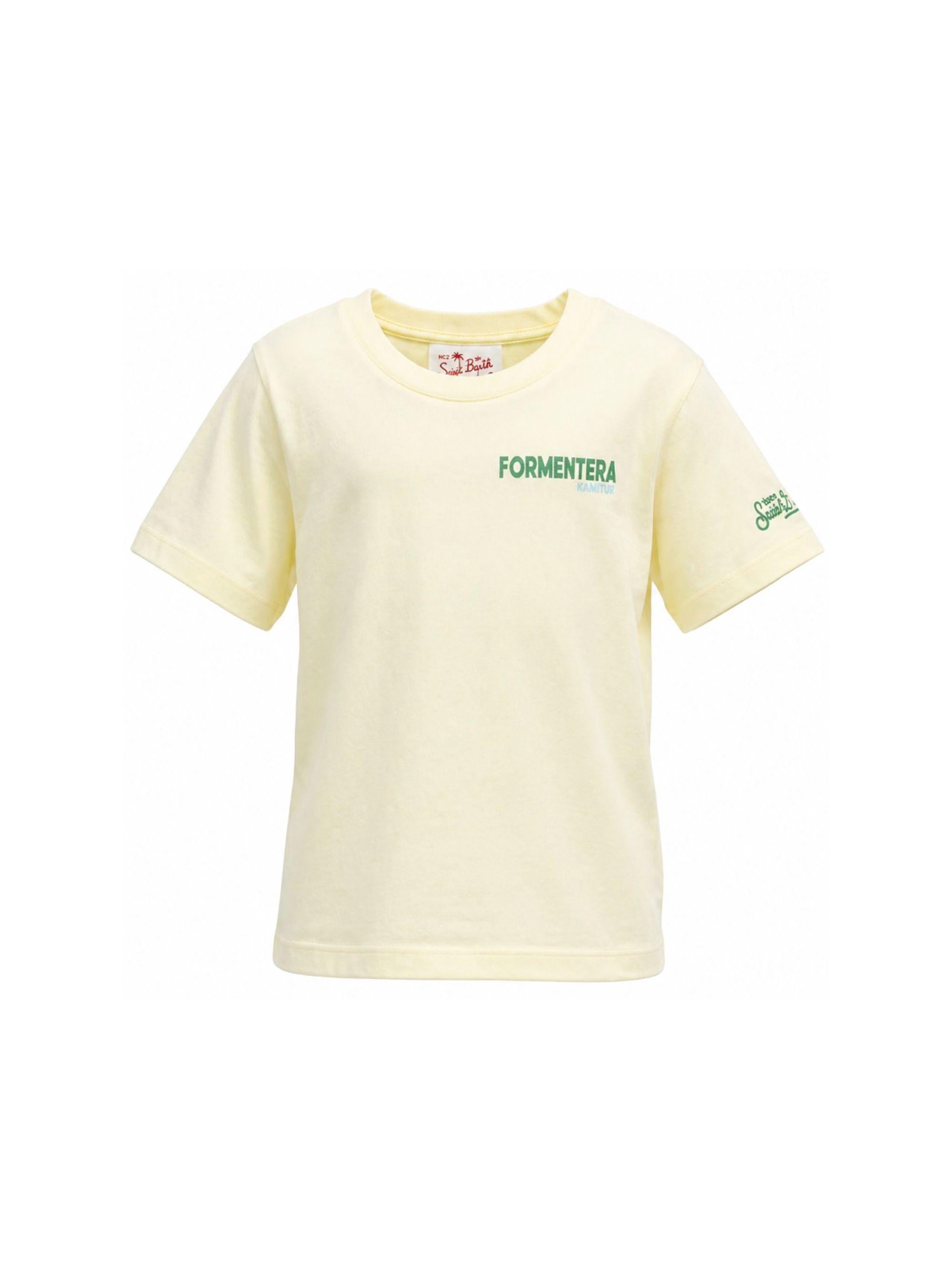 T-shirt per bambino MC2 Saint Barth Kids gialla con stampa grafica sul retro PRL0001 02304L MC2 ST. BARTH KIDS