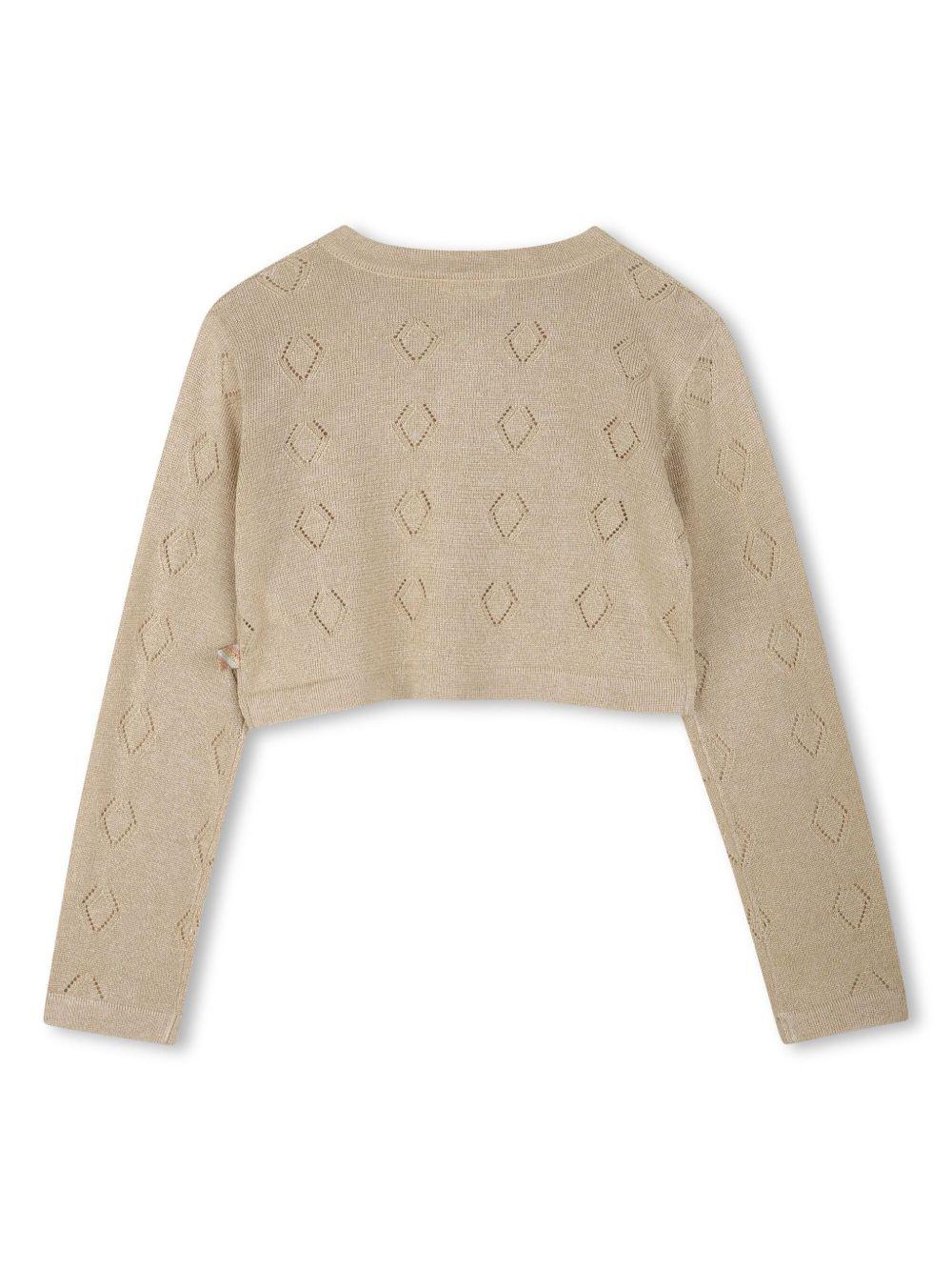 Cardigan con motivo geometrico per bambina Billieblush beige con orlo a coste U21106 Z99 BILLIEBLUSH
