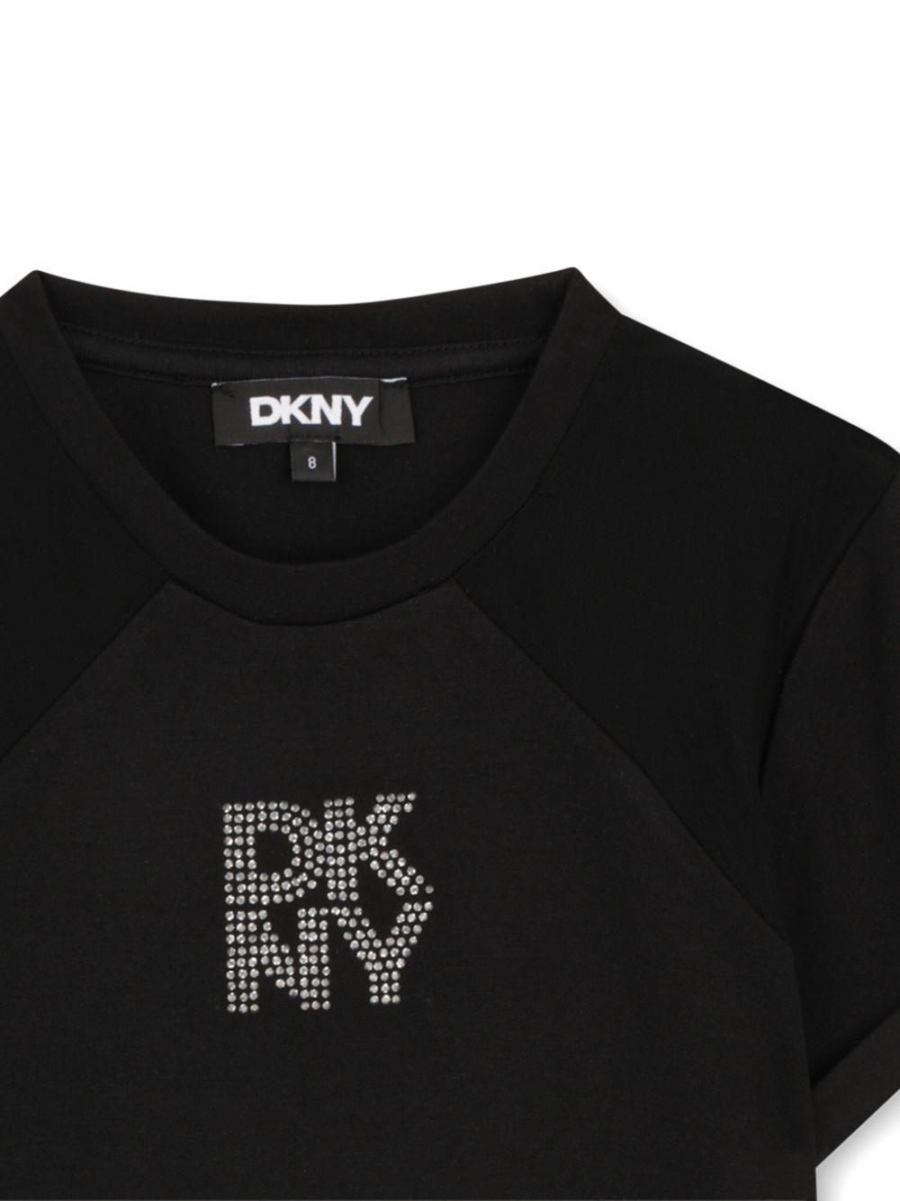 T-shirt per bambina Dkny Kids nera con logo con strass D62694 09B DKNY KIDS