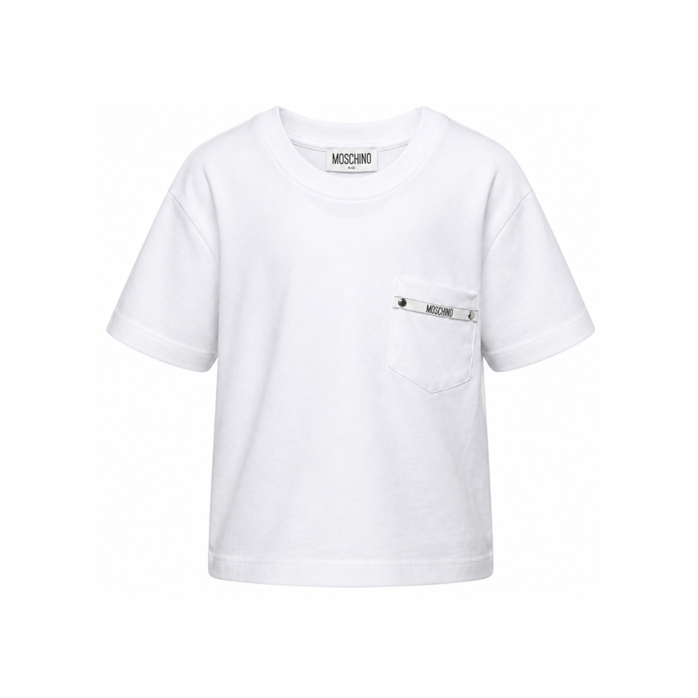 T-shirt per bambino Moschino Kids bianca con taschino sul petto HUM060LAA57 10101 MOSCHINO KIDS